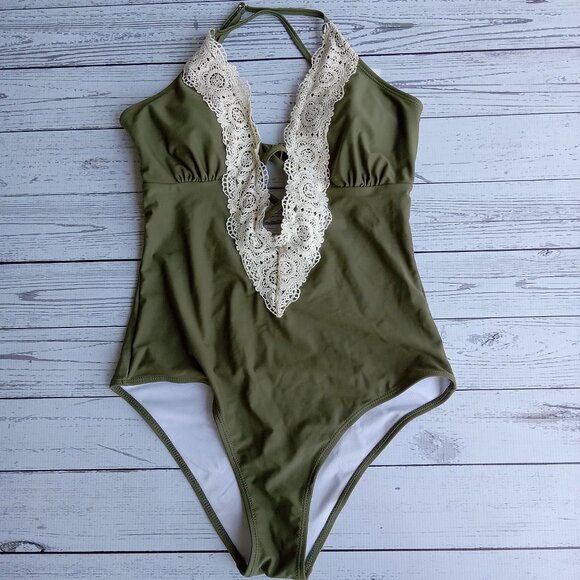 CUPSHE Vintage Lace Adjustable One-piece Swimsuit Beach Vacation NWT Size M - Picture 2 of 4